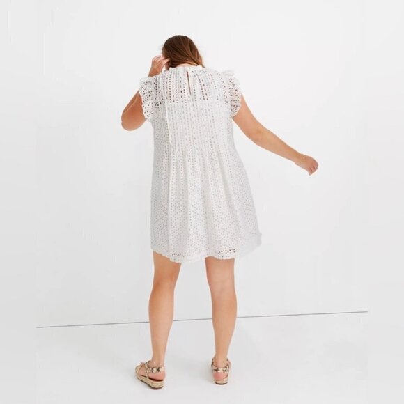 Madewell Eyelet Ruffle-Sleeve Pintuck Mini Dress Mini Lined NEW Size M - Picture 8 of 8